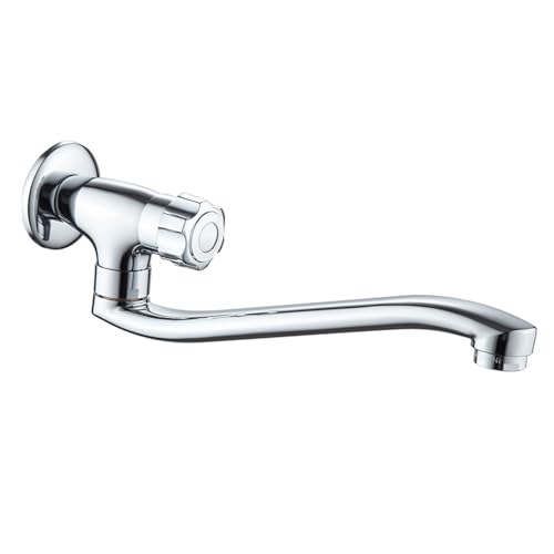 Wandmontierte Küche Einkaltes Wasserhahn 360 ° Rotationsspüle Hahn für Mop Pool Balkon Wäschewaschbecken Eingang G1/2 Chrom 35 cm LWX von YCVAWEOD