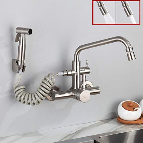 Wandmontierte Küchenarmatur, 304 Edelstahl, multifunktionaler Pulldown-Sprühpistole, heißes Wasserhahn, 7-funktionsübergreifende Dual-Wasser-Schlauch für Waschbecken LWX von YCVAWEOD