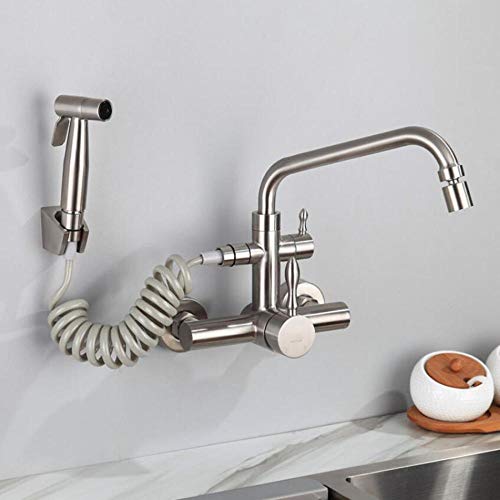Wandmontierte Küchenarmatur, 304 Edelstahl, multifunktionaler Pulldown-Sprühpistole, heißes Wasserhahn, 7-funktionsübergreifende Dual-Wasser-Schlauch für Waschbecken LWX Wandmontierte Küchenarmatur, 304 Edelstahl, multifunktionaler Pulldown-Sprühpistole, heißes Wasserhahn, 7-funktionsübergreifende Dual-Wasser-Schlauch für Waschbecken LWX von YCVAWEOD