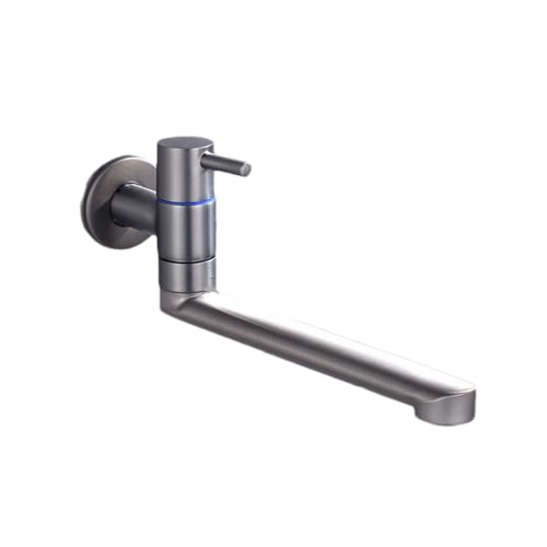 Wandmontierte Küchenarmatur kaltes Wasserhahn 360 ° Rotationswaschbecken mit horizontalem Verlängerungsröhrchen ein Griff G1/2 Grau 20 cm LWX von YCVAWEOD