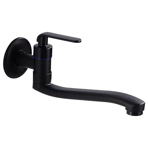Wandmontierte Küchenspüle HAP HAP SCHWARZT 360 ° Rotation kaltes Wasser Hahn Single mit ausgedehntem Auslauf für Mop Pool Balkon Eingriff G1/2 20 cm LWX von YCVAWEOD
