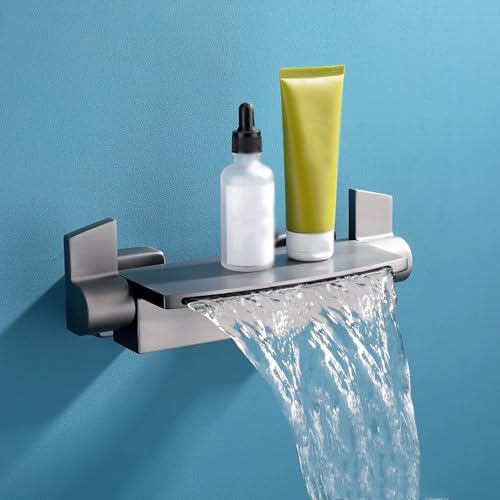 YCVAWEOD Wandmontierte Roségold -Wasserfall -Badmixer Heiße Kaltes Messing Badewanne Wasserhahn für luxuriöses Spa -Erlebnis LWX von YCVAWEOD