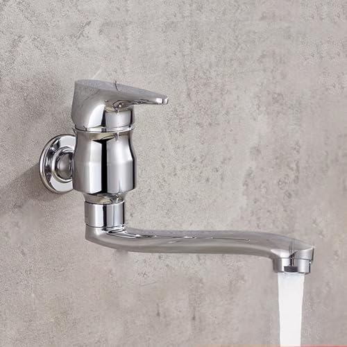 Wandmontierte kalte Wasserhahn einzelner 360 ° Rotation Küche Klapptipp für MOP Pool Wäscherei Waschbecken Eingriff G1/2 Chrom 22 cm LWX von YCVAWEOD