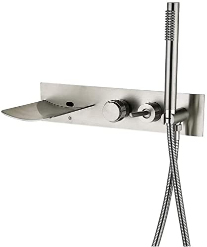 Wanne Taps, Messing Schwarz Wasserfall Wanne Wasserhahnwandhalterung Badewanne Wasserhahn mit Handdusche Badewanne, luxuriöses Duschset, gebürstete goldene Dekoration (gebürstete Nickel) LWX von YCVAWEOD