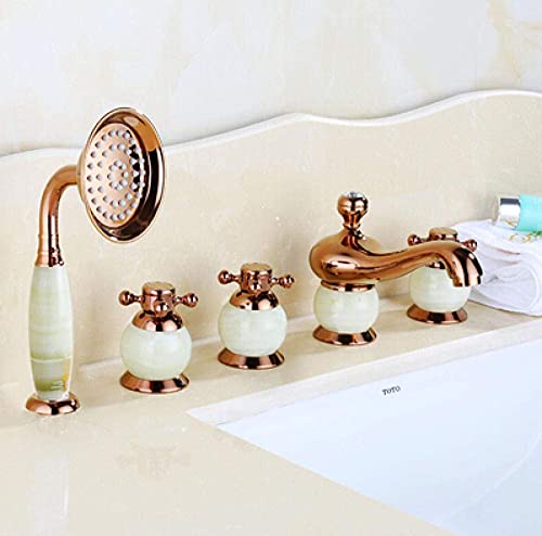 YCVAWEOD Wasser-Tap, Ankunft Messing 5 Stcs Deck montiertes Badezimmer Badewanne Wasserhahn Set mit Duschkopf Badewanne Füllstoffe Wasserhöhle Taps/Gold LWX von YCVAWEOD