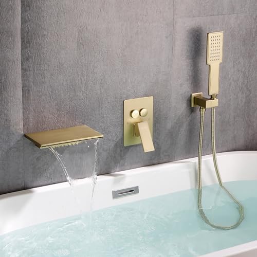 Wasserfall Bad Duschmischer Hahn gebürstet Wasserfall Badmixer mit Duschwandkontschleder LWX von YCVAWEOD