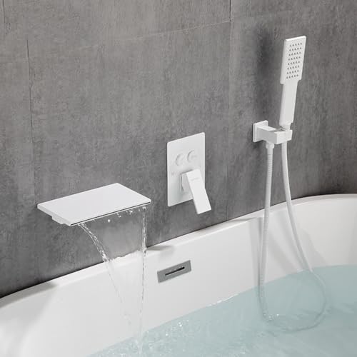 Wasserfall Bad Duschmischer Tipp Weißwasserfall Badmixer mit Duschwand, Duschkopf und Schlauchset für Bad-Taps-Small LWX von YCVAWEOD