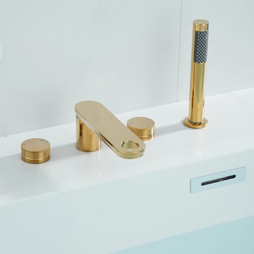 YCVAWEOD Wasserfall Badmixer Haken mit Dusche 360 ° Rotation Dual Mode Deck Mount Bath Duschmischer Tap Messing, gebürstetes Gold LWX von YCVAWEOD