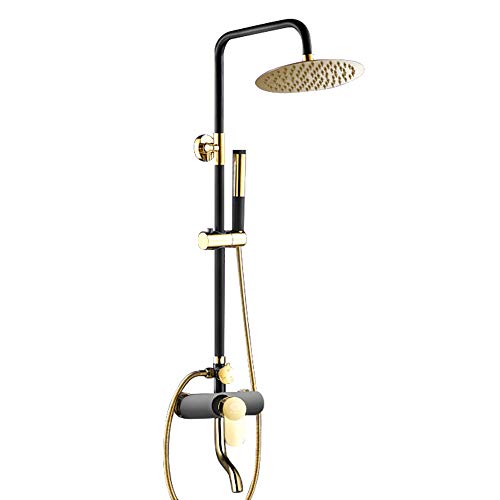Wasserhähne Badezimmer Duschsystem, Duschmischer Tippset Wall montiert exponierte große Größe des Regenskopfes und handgehaltene Duschkombination Schwarz Gold LWX Wasserhähne Badezimmer Duschsystem, Duschmischer Tippset Wall montiert exponierte große Größe des Regenskopfes und handgehaltene Duschkombination Schwarz Gold LWX von YCVAWEOD