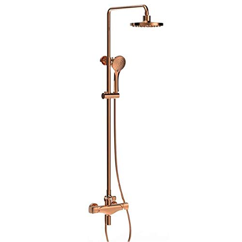 Wasserhähne Duschsystem mit heißem und kaltem Wasser Badezimmer Duschkombination Set Multifunktionsdusche Wasserhahn mit Regenduschkopf, Handheld, Badewanne Wasserhahn, Chrom (Farbe: Roségold) LWX von YCVAWEOD