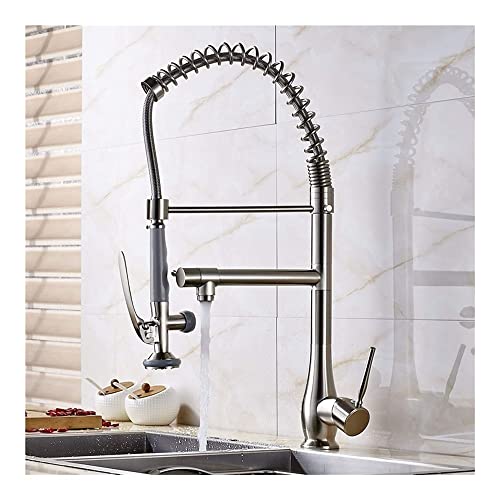 Wasserhähne Frühlingspulldown Spülbecken Wasserhahn mit Handheld-Sprühkopf-, Heiß- und Kaltwassermixer-Hahn (Farbe: gebürstetes Nickel) LWX von YCVAWEOD