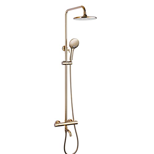 YCVAWEOD Wasserhähne Gold Regenmixer Duschsystem mit thermostatischem Messing -Bad -Duschhahn mit Regenduschkopf, Handheld -Dusche, Badewanne Wasserhahn, B (Farbe: xs) LWX von YCVAWEOD