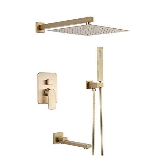 Wasserhähne gebürstete goldene Duscharmäuren Set, Badniederschlagsauschsystem, eingebettete Kastenwandmischungsmischer Tap Duschhahn, 8 Zoll (Größe: 16 Zoll) LWX von YCVAWEOD