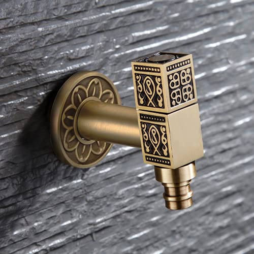 Wasserhahn Antiquitäten geschnitztes Bibcock Messing Retro Wandmontage Einer kalter Klotz Waschbecken Waschmaschine Mop Wasserhahn dekorativen Garten im Freien im Außenbereich Hochleistungsstern des von YCVAWEOD