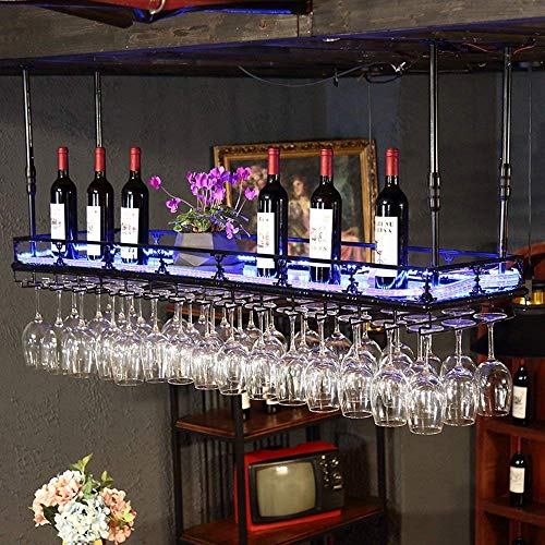 Weinregal Home Red Holder Weinglas Rack Restaurant Bar S, Doppelschicht Eisenplatte Kreativität Neon Lichter Aufhängung Display Ständer Gollets Rack Größe Multiple Choice, 100 * 35 cm, Schwarz LWX von YCVAWEOD