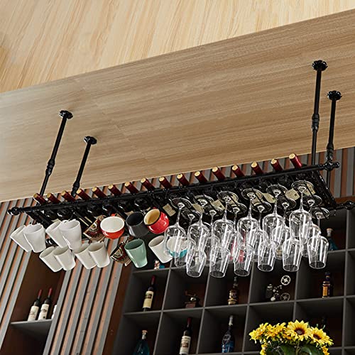 Weinregal -Rack, Deckenweinregale, Flaschen- und Glashalter, Rotwein -Champagner -Getränke -Lagerregal , Schwarzer Hangbecher -Rahmen , Bar Restaurant Display schwimmender Organisator (Größe: 140 x Weinregal -Rack, Deckenweinregale, Flaschen- und Glashalter, Rotwein -Champagner -Getränke -Lagerregal , Schwarzer Hangbecher -Rahmen , Bar Restaurant Display schwimmender Organisator (Größe: 140 x von YCVAWEOD