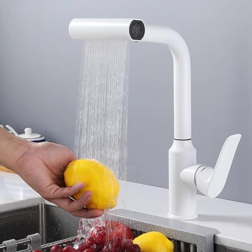 YCVAWEOD Weißer Küchenhahn mit Auszugspray, Küchenmischer Tap Drehleiste Einer Loch EIN Griff aus Edelstahl Küche Spüle Tap-White LWX YCVAWEOD Weißer Küchenhahn mit Auszugspray, Küchenmischer Tap Drehleiste Einer Loch EIN Griff aus Edelstahl Küche Spüle Tap-White LWX von YCVAWEOD