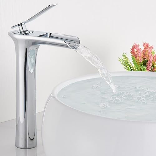 YCVAWEOD Weißer Verchrombecken Wasserhähne Wasserfall Badezimmer Wasserhahn EIN Griff Heißer Kaltwasserbecken Mischhahn Tippbad Waschbecken Wasser Kran Badezimmer (hohes Gold) LWX von YCVAWEOD