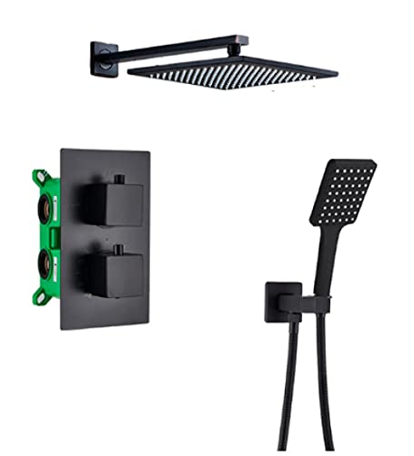 YCVAWEOD Badezimmer Mattschwarze thermostatische Duscharmaturennfall Duschkopf Decken Deckenmontaged Badewanne Mixer Tap Badezimmer Dusche Set Wallwand 16 Zoll-2way LWX von YCVAWEOD