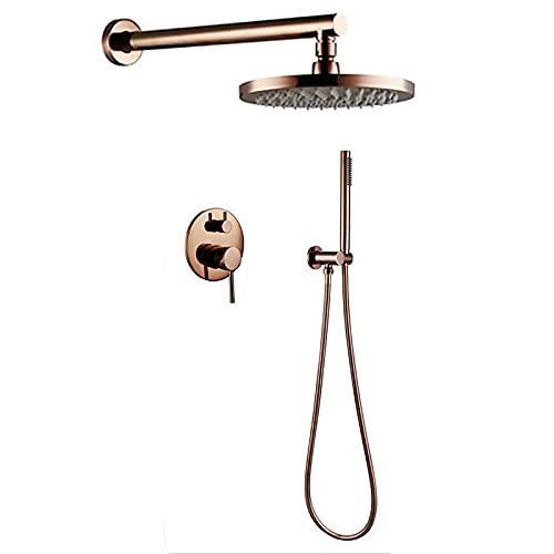 YCVAWEOD Duschsystem Roségold Runde Niederschlags -Duschkopfsystem mit Handheld -Combo -Set, wandmontiertes Duschhahn mit Messingventil (12 Tum) LWX von YCVAWEOD