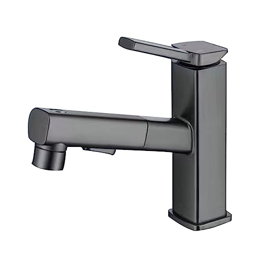 YCVAWEOD Pull Out Out Basin Tippen Sie auf EIN Hebel -Badezimmer Wasserhähne für Waschbecken Zapfhähne für Waschbecken 3 Modi Chrom (schwarz) (Chrom) LWX von YCVAWEOD