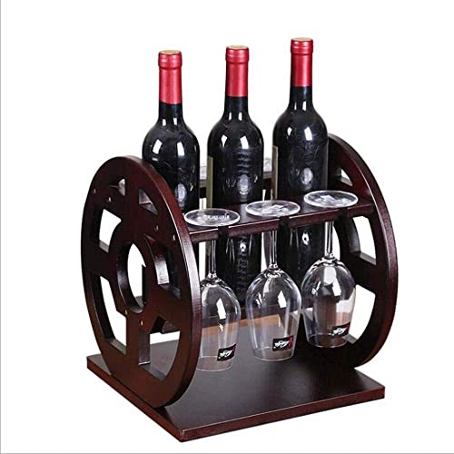 YCVAWEOD Rustikale hölzerne Weinständer Tabletop Dekorative Weinständer Arbeitsplatte Halt 3 Flaschen Rotwein und 6 Weingläser Weinstapfen Nizer Stand für Wohnkultur. LWX von YCVAWEOD