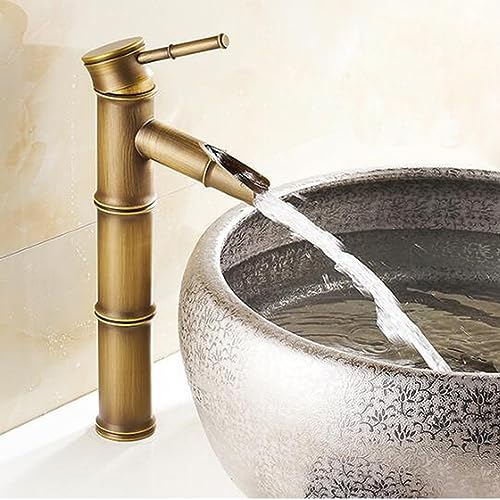 YCVAWEOD Vintage Mixer Badezimmer -Leitungswasserfall Bambusbecken klopft EIN einzelnes Loch -Installation kurz (kurz) (hoch) LWX von YCVAWEOD