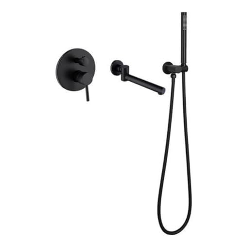 YCVAWEOD Wand montierte Duscharmaturen-Set, Badduschmixer Tap Black Einzelhebel Duschmischer Tippen Sie auf 90 Drehausstrich-Duschkopf und Schlauchset für Badentaps LWX von YCVAWEOD