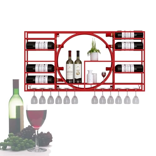 YCVAWEOD Wandmontierte Metallweinregal mit Glas Aufbewahrung Mini Bar Spirituosenschrank Whiskyflasche Display Regal für Küche Rot 110x11x62cm - Perfekt für Home Bar Decor LWX von YCVAWEOD