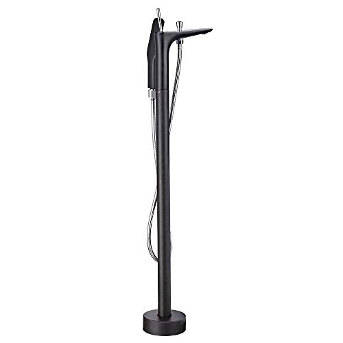 YCVAWEOD Wasserhähne freistehende Badfüllermischer Tippen Sie mit ABS Hand gehaltener Duschkopf Set Chrom Messingbodenmontierter Eingriff Mixer Wasserhahn, schwarz (Farbe: Gold) LWX von YCVAWEOD