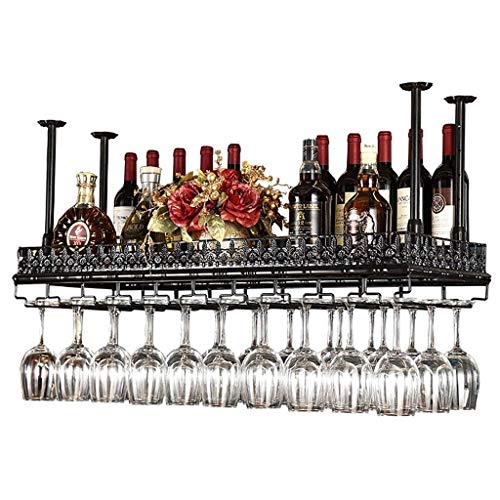 YCVAWEOD Weinhalter hängende Rotwein -Stielregale, Deckenmontage Hängende Weinflaschenhalter Metallgussbecher Weinglasregal - Verschiedene Weinregale/Schwarz/100 * 35 cm LWX von YCVAWEOD
