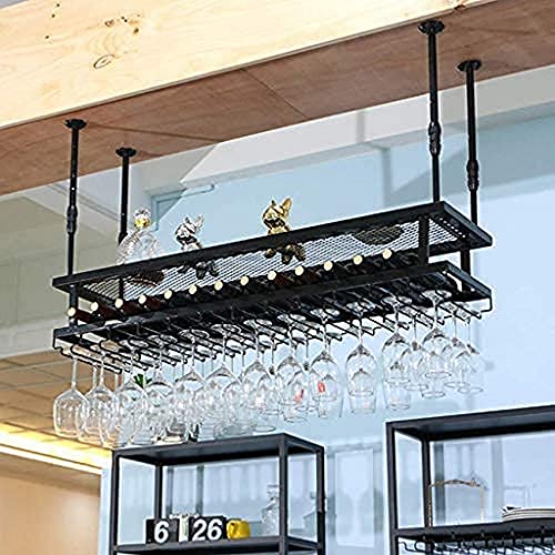 YCVAWEOD Weinregal Decke Weinregale, Bar, Restaurant, Weinglasregal, heimgehende Stielhalterhalter Decke Rot Iron Art 2-Tiers Weinflaschenhalter Einstellbare Höhe, 100 x 30 cm warm wie Immer LWX von YCVAWEOD