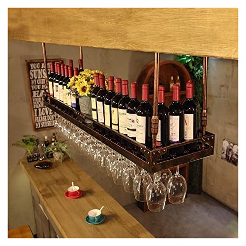 YCVAWEOD Wine Rack Industrial Style Iron Art Storage Rotweinglashalter Home Dekoration J1113, Bronze, 100x35 cm LWX von YCVAWEOD