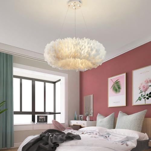 YCWZKJ Elegante Feder Pendellampe Feder Lampenschirm Deckenlampe Romantische Hängelampe Pendelleuchte Kronleuchter für Schlafzimmer, Wohnzimmer von YCWZKJ