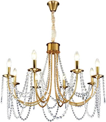 YCWZKJ Kristallkronleuchter Goldfarbener klassischer K9-Kristallkronleuchter - Wohnzimmer-Schlafzimmer-Kunstdekorationslampe Innenbeleuchtung für Zuhause E12 E14 (6 Lichter austauschbar), von YCWZKJ