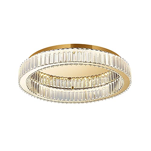 YCWZKJ Moderner, halbbündiger Kronleuchter aus goldenem Kristall, LED-Deckenleuchte für Esszimmer, Badezimmer, Schlafzimmer, Wohnzimmer, dreifarbige Dimmfunktion, 60 x 12 cm von YCWZKJ