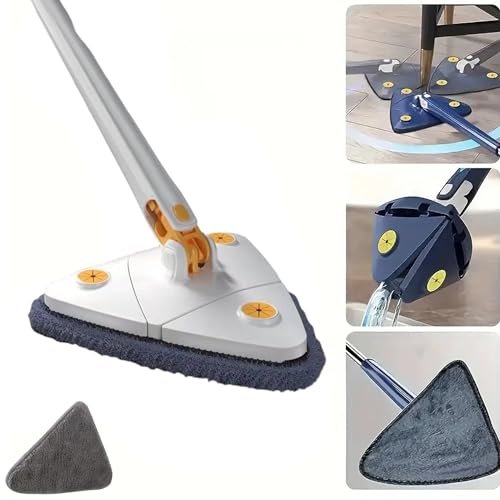 Dreieckiger Bodenwischer Angelmop, Angel Mop, 360° Drehbarer Verstellbarer Reinigungsmopp mit Auswringfunktion, Magic Mop 360 Grad Wischmop (Blue, mit 1 Tuch) von YCYATS