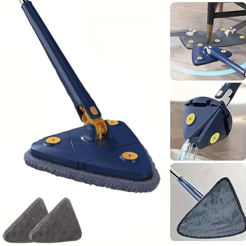 Dreieckiger Bodenwischer Angelmop, Angel Mop, 360° Drehbarer Verstellbarer Reinigungsmopp mit Auswringfunktion, Magic Mop 360 Grad Wischmop (Blue, mit 2 Tüchern) von YCYATS