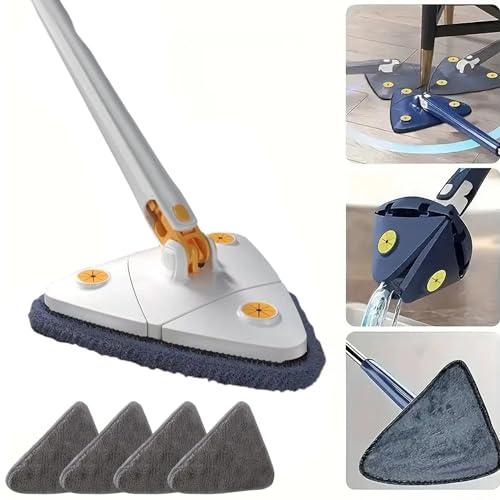 Dreieckiger Bodenwischer Angelmop, Angel Mop, 360° Drehbarer Verstellbarer Reinigungsmopp mit Auswringfunktion, Magic Mop 360 Grad Wischmop (Blue, mit 4 Tüchern) von YCYATS