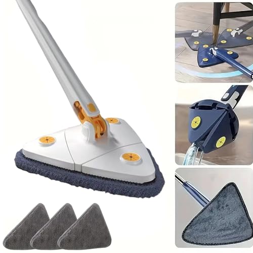 Dreieckiger Bodenwischer Angelmop, Angel Mop, 360° Drehbarer Verstellbarer Reinigungsmopp mit Auswringfunktion, Magic Mop 360 Grad Wischmop (White, mit 3 Tüchern) von YCYATS