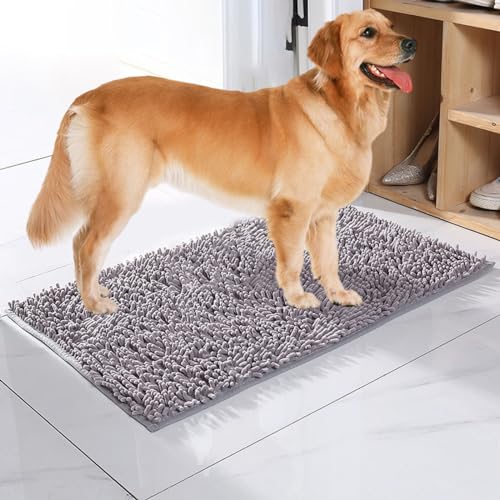 YCYATS Cleany Matte Hund, Eingangstürmatte mit Wasserabsorbierenden, Fussmatte für Hund, Schmutzfangmatte, rutschfeste Maschinenwaschbare Fußmatte, Eingang, Flur, Küche, Bad (Grau, 50 * 80cm) von YCYATS