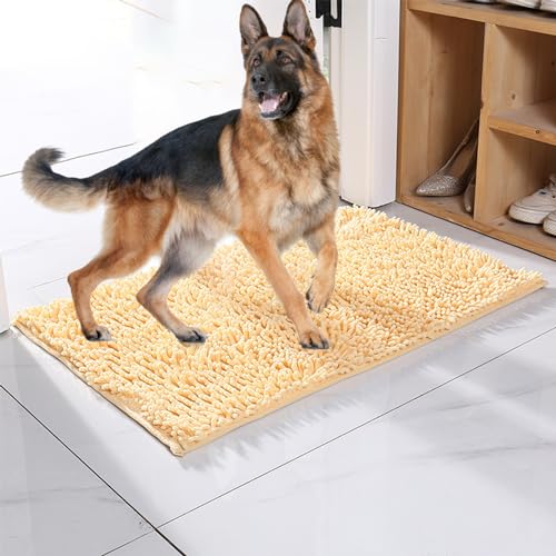 YCYATS Cleany Matte Hunde, Ultra-Absorbant Schmutzfangmatte, Hundeteppich Sauberlaufmatte Super Absorbierende Bodenmatte für schlammige, nasse Pfoten und Schuhe (Beige, 40x60cm) von YCYATS