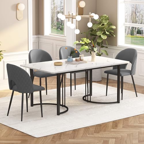 YCYDHDM Esstisch mit 4 Stühlen, Essgruppe mit Essstuhl aus Samt, Küchentisch Set für 4 Personen, Esstisch Set mit Verstellbare Stuhlbeine für Esszimmer und Wohnzimmer, Weiße MDF Tischplatte von YCYDHDM