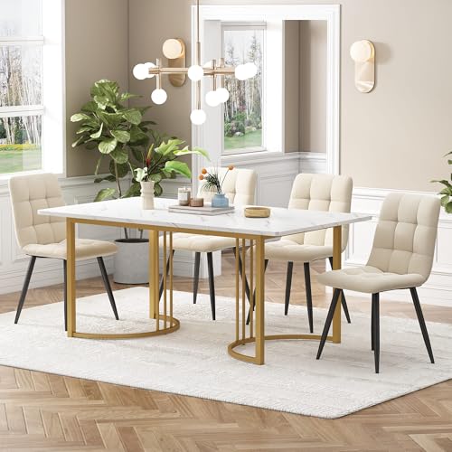 YCYDHDM Esstisch mit 4 Stühlen, Küchentisch Set mit Golden Metallbeinen für 4 Personen, Essgruppe mit Essstuhl aus Samt, Esstisch Set für Küche Esszimmer und Wohnzimmer, MDF Tischplatte, Beige YCYDHDM Esstisch mit 4 Stühlen, Küchentisch Set mit Golden Metallbeinen für 4 Personen, Essgruppe mit Essstuhl aus Samt, Esstisch Set für Küche Esszimmer und Wohnzimmer, MDF Tischplatte, Beige von YCYDHDM