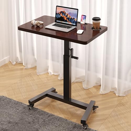 YCYHXJB Beistelltisch Couch mit Getränkehalter und Kartenfach, Rollbarer Standing Desk mit Feststellbaren Rollen, Verstellbarer Computertisch(Black) von YCYHXJB