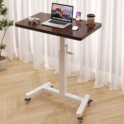 YCYHXJB Beistelltisch Couch mit Getränkehalter und Kartenfach, Rollbarer Standing Desk mit Feststellbaren Rollen, Verstellbarer Computertisch(White) von YCYHXJB