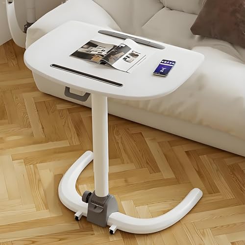 YCYHXJB Beistelltisch Höhenverstellbar mit Rollen, Pflegetisch für Bett, Pneumatischer Couch Beistelltisch, Adjustable Standing Desk Belastbar Bis 50 kg(White) von YCYHXJB
