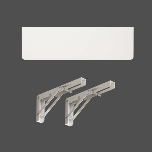 YCYHZC Klappbarer Wandtisch Zuhause, Wandmontierter Klapptisch Holz, Faltbarer Wandschreibtisch Mit Metallregalhalterung Für Esszimmer Arbeitszimmer(White,L 40CM) von YCYHZC