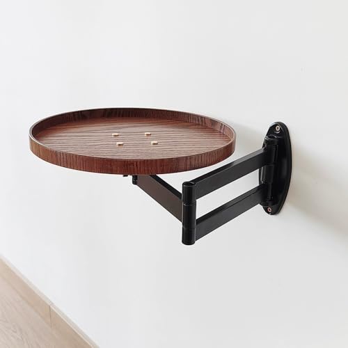 YCYHZC Kleiner Tisch Wandklapptisch, Runder Schwebender Wandschreibtisch, Teleskop-Klapptisch Mit Verstellbaren Stahlhalterungen Für Wohnzimmer(Walnut) von YCYHZC