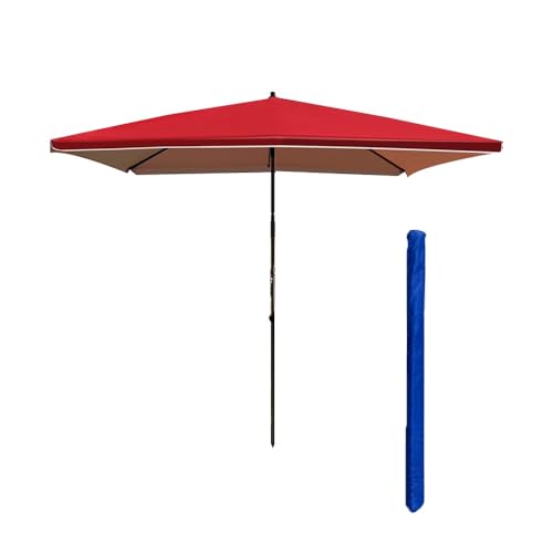 YCYHZC Quadratischer Gartenschirm Mit 6 Rippen, 250cm Rechteckiger Marktschirm, Tisch-Terrassenschirm Im Freien, Höhenverstellbar Ohne Sockel(Red,2.2x2.8m/7.2x9.1ft) von YCYHZC